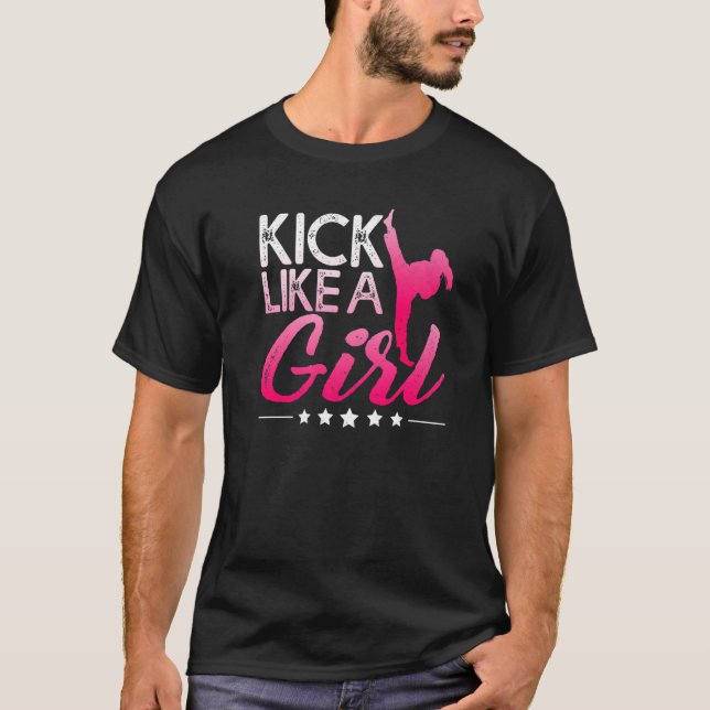 I Kick Like A Girl Karate Kickboxing Girl T-Shirt (Front)