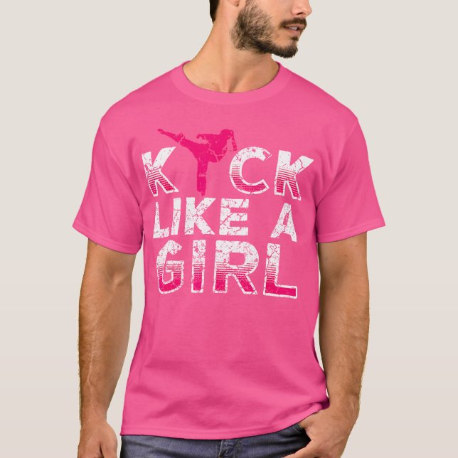 I Kick Like A Girl-Karate Kickboxing Girls T-Shirt (Front)