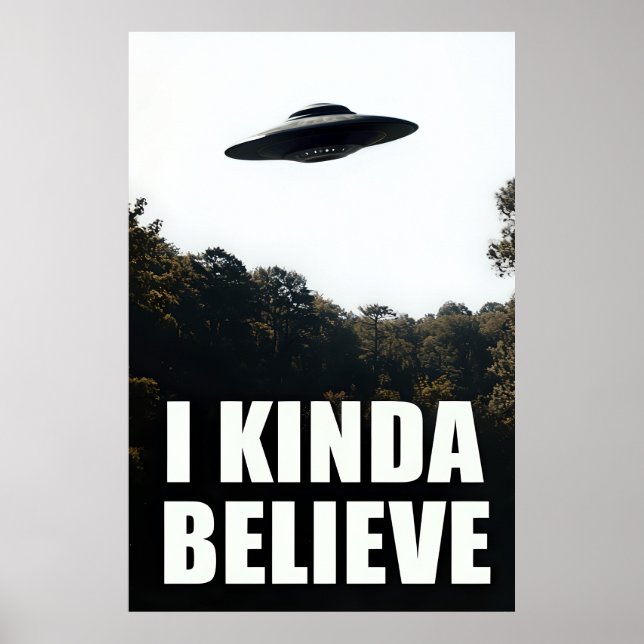 I Kinda Believe UFO Poster – Alien Wall Art (Front)