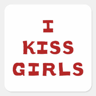 I Kiss Girls Bold Red Typography Sapphic Square Sticker
