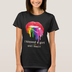 I kissed a girl and I liked it Bi Pride Lips lesbi T-Shirt