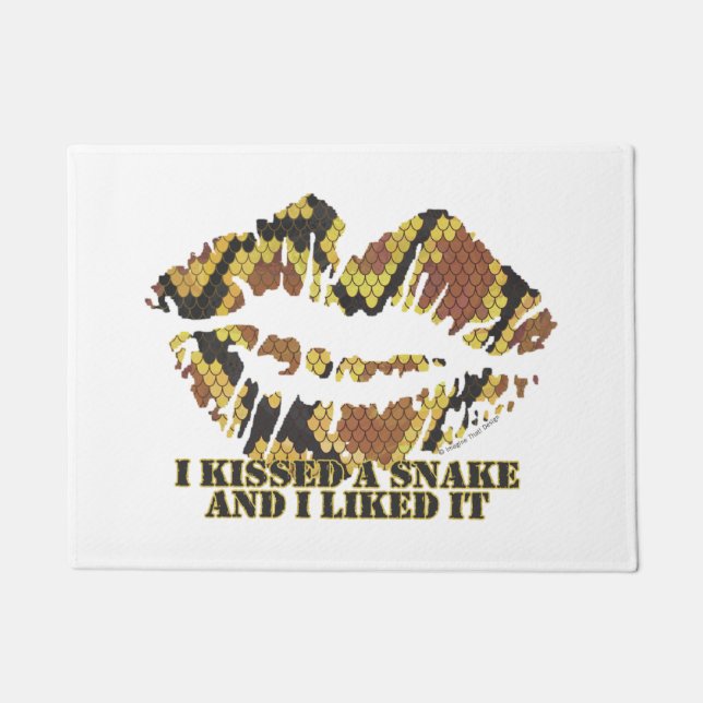 I Kissed a Snake Brown and Gold Print Doormat (Front)