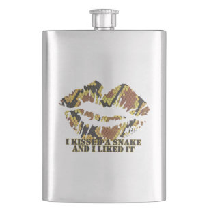 I Kissed a Snake Brown and Gold Print Hip Flask