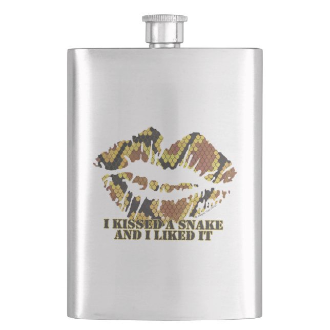 I Kissed a Snake Brown and Gold Print Hip Flask (Front)