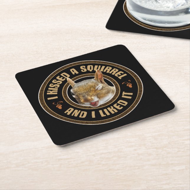 I Kissed A Squirrel - funny parody Square Paper Coaster (Angled)