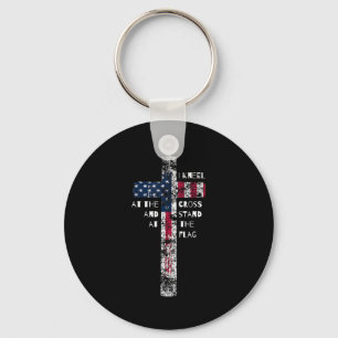 I Kneel at the Cross and Stand at the Flag Men Wom Key Ring