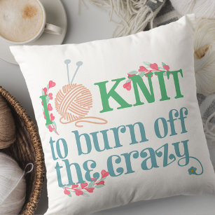 I Knit Saying - Knitting Typography Knitters Humou Cushion