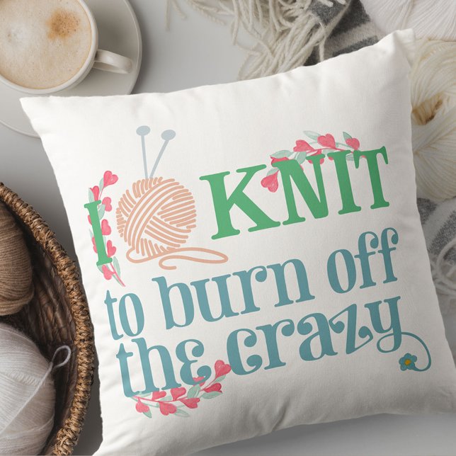 I Knit Saying - Knitting Typography Knitters Humou Cushion (Creator Uploaded)
