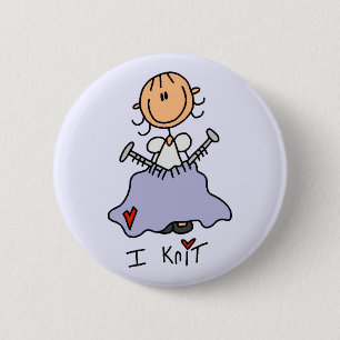 I Knit Stick Figure Tshirts and Gifts 6 Cm Round Badge