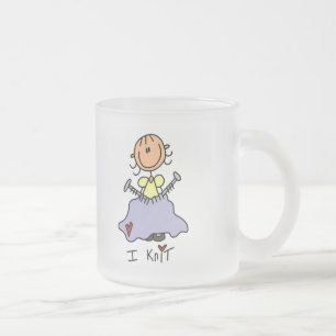 I Knit Stick Figure Tshirts and Gifts Frosted Glass Coffee Mug