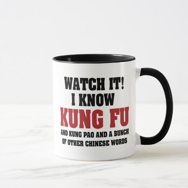 I Know Kung Fu and Kung Pao - Funny Martial Arts Mug (Right)