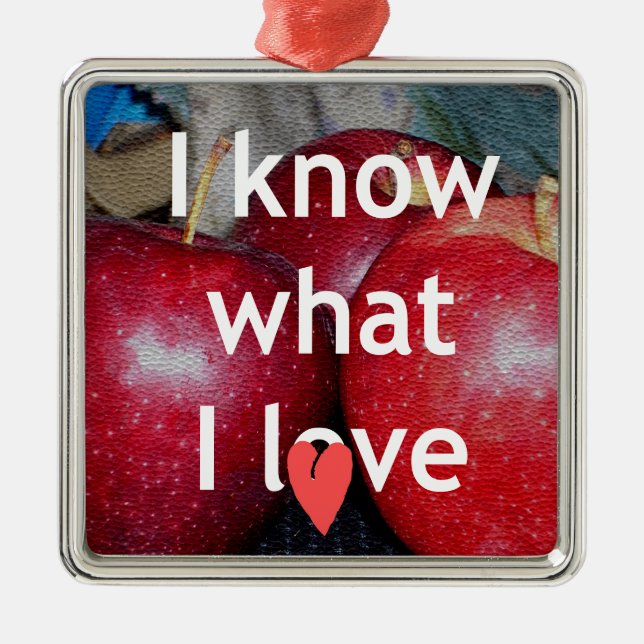 "I Know What I Love" – Apple-Themed Design Metal Tree Decoration (Front)