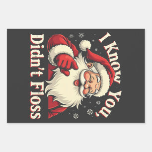 I Know You Didn't Floss Dentist Dental Santa Wrapping Paper Sheet