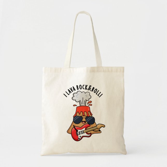 I Lava Rock And Roll Cute Volcano Pun Tote Bag (Front)