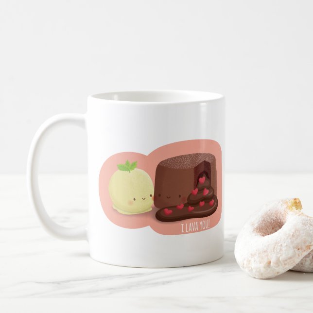 I Lava You Chocolate Molten Cake Pun Mug (With Donut)