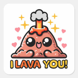 I Lava You! Cute Volcano Pun Square Sticker