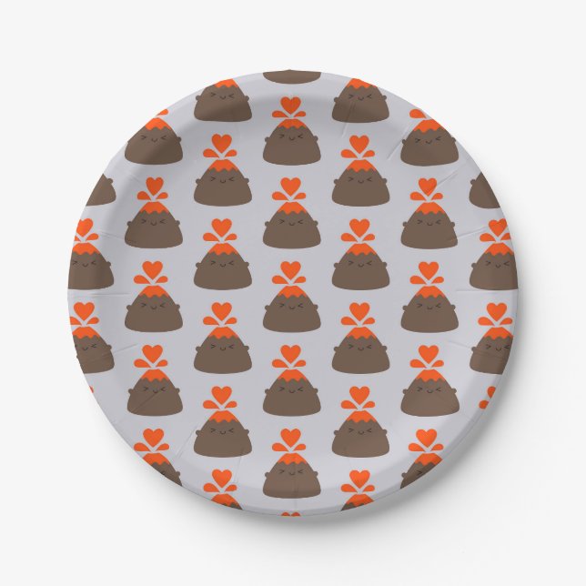 I Lava You Kawaii Volcano Paper Plate (Front)