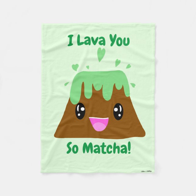 I Lava You So Matcha Kawaii Green Tea Fleece Blanket (Front)
