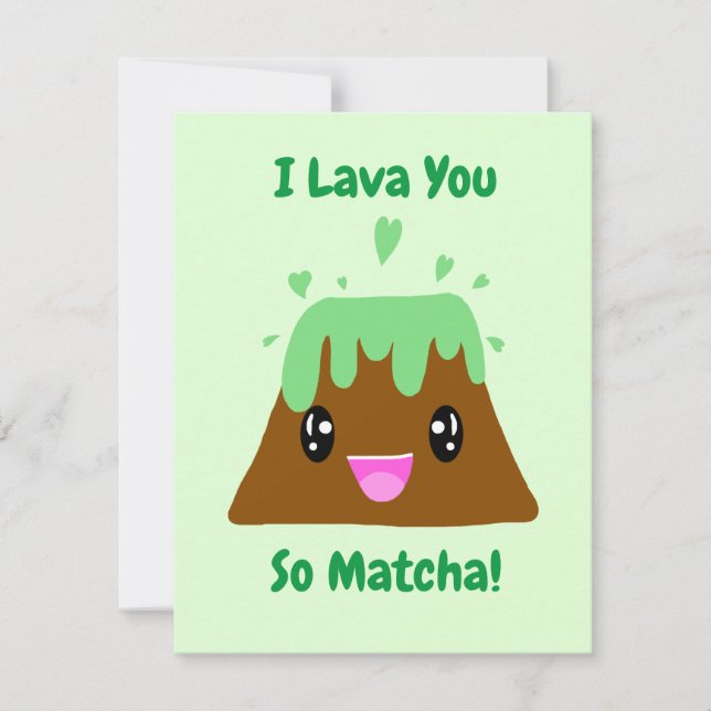 I Lava You So Matcha Kawaii Green Tea Love Thank You Card (Front)