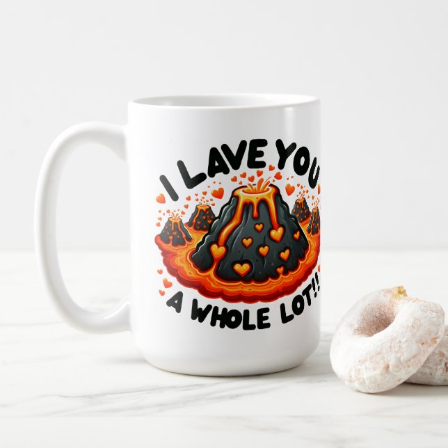 I Lave You a Whole Lot Cute Volcano Love Coffee Mug (With Donut)