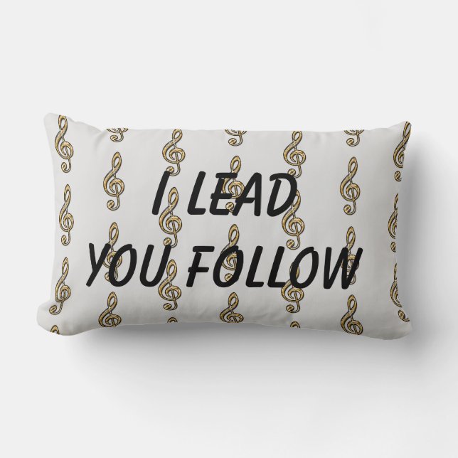 I Lead You Follow Gold Clef Pattern Conductor Lumbar Cushion (Front)