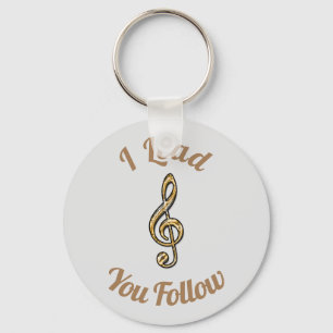 I Lead You Follow Music Gold Clef Symbol Teacher Key Ring