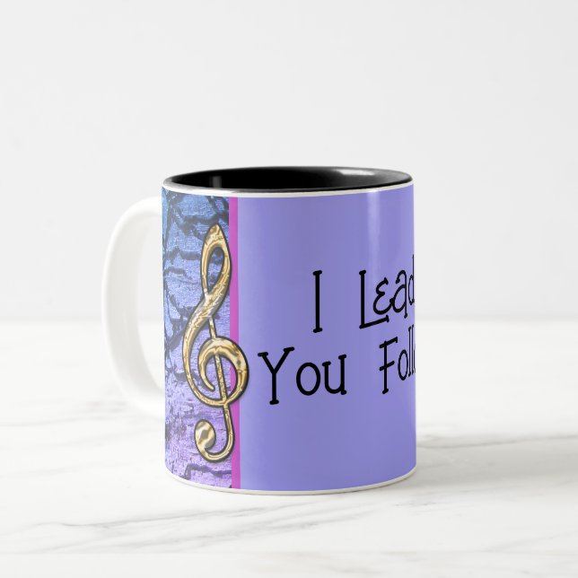 I lead You Follow Neon Abstract Music Teacher Two-Tone Coffee Mug (Front Left)