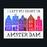 I Left My Heart in Amsterdam Holland Canal Houses Postcard<br><div class="desc">Send a message with this sweet whimsical Amsterdam houses pattern art postcard.You can customise it and change or add text too. Add your own text on the back side. Check my shop for lots more colours and patterns! And more matching items too like totes, stickers, magnets, hats and tees. Let...</div>