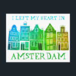 I Left My Heart in Amsterdam Holland Canal Houses Postcard<br><div class="desc">Send a message with this sweet whimsical Amsterdam houses pattern art postcard.You can customise it and change or add text too. Add your own text on the back side. Check my shop for lots more colours and patterns! And more matching items too like totes, stickers, magnets, hats and tees. Let...</div>