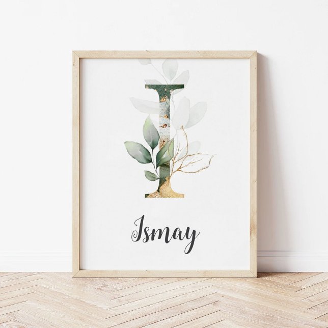 I Letter Monogram Greenery Nursery Name Wall Print (Creator Uploaded)