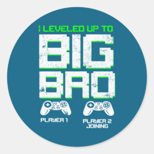 I Leveled Up To Big Bro Kids Gamer New Brother Classic Round Sticker