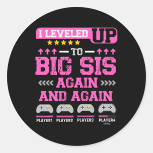 I Leveled Up To Big Sis Again And Again Funny Sist Classic Round Sticker