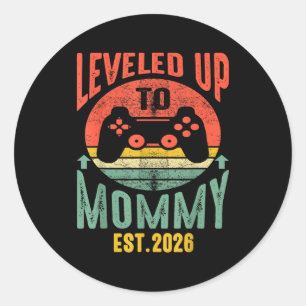 I Leveled Up To Mommy 2026 Pregnancy Announcement  Classic Round Sticker