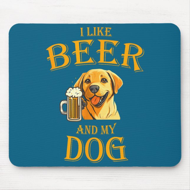 I Like Beer And My Dog Beer And Dogs Funny Dog Quo Mouse Mat (Front)