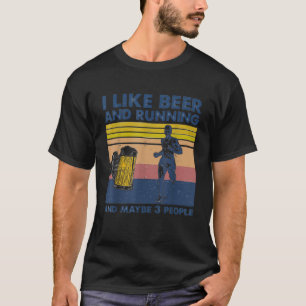 I Like Beer And Running And Maybe 3 People Retro V T-Shirt