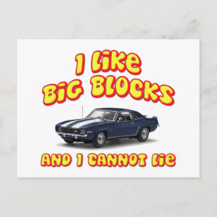 I Like Big Blocks And I Cannot Lie Chevy Camero Postcard
