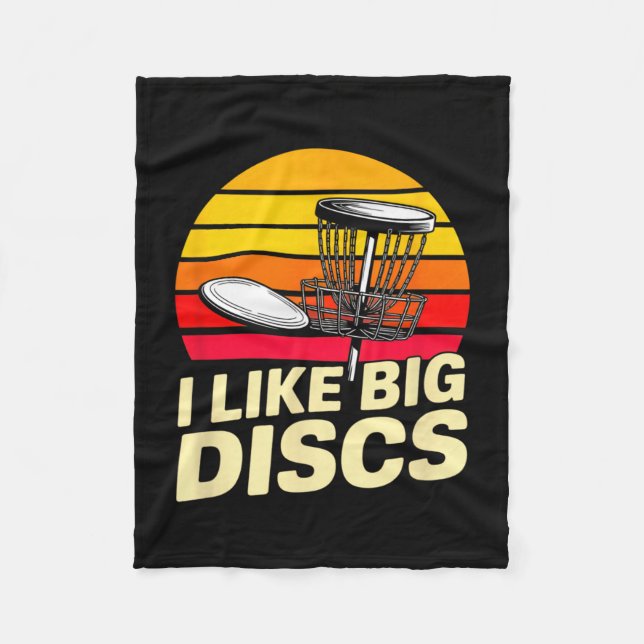 I Like Big Discs Funny Retro Disc Golf Player  Fleece Blanket (Front)