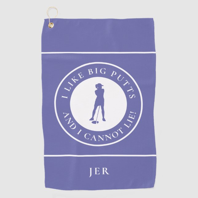I Like Big Putts Funny Lady Golfer Blue Golf Towel (Front)