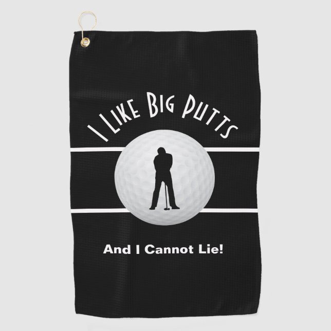 I Like Big Putts Golf Funny Sports Humour Black Golf Towel (Front)
