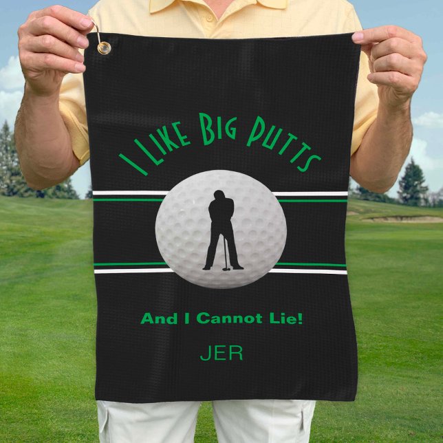 I Like Big Putts Golf Humor Black  Funny Modern Golf Towel (Creator Uploaded)