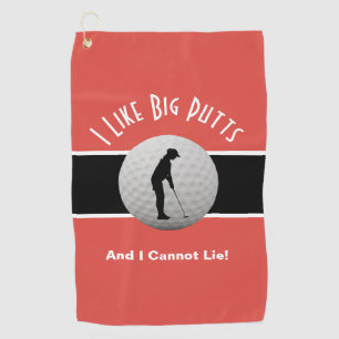 I Like Big Putts Golf Humour Fun Black Red For Her Golf Towel