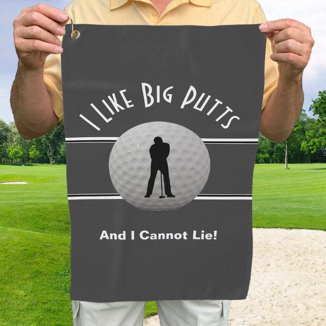 I Like Big Putts Golf Humour Fun Grey White Golf Towel (Creator Uploaded)