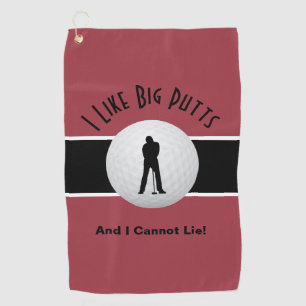 I Like Big Putts Golf Humour Funny Red Black Golf Towel