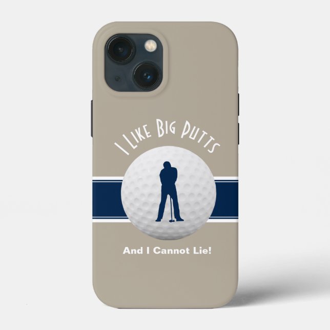 I Like Big Putts Golf Humour Funny Tan & Blue Case-Mate iPhone Case (Back)