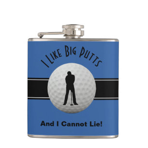 I Like Big Putts Golf Quote Humour Funny Blue Blac Hip Flask