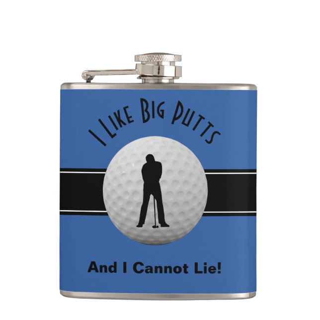 I Like Big Putts Golf Quote Humour Funny Blue Blac Hip Flask (Front)
