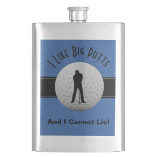 I Like Big Putts Golf Quote Humour Funny Blue Blac Hip Flask