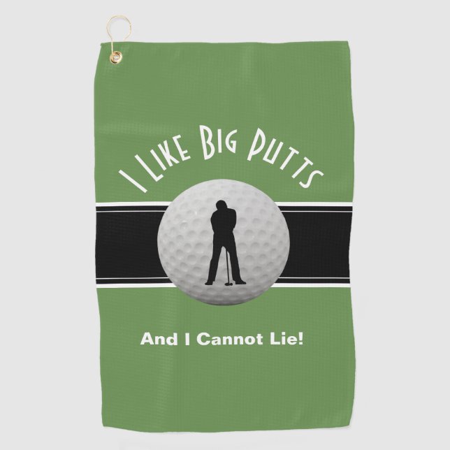 I Like Big Putts Golfer Humour Funny Black Green Golf Towel (Front)
