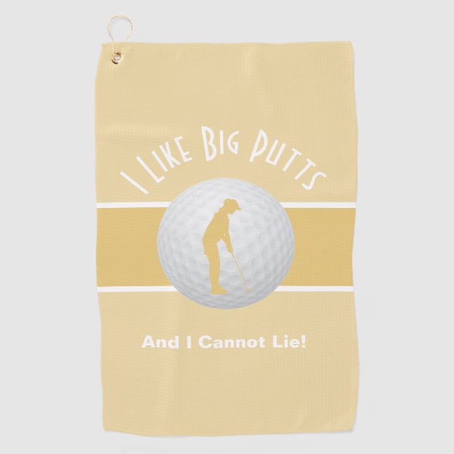 I Like Big Putts Lady Golfer Funny Yellow White Golf Towel (Front)