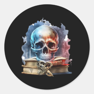 I Like Books And Horror Skull Gothic Classic Round Sticker